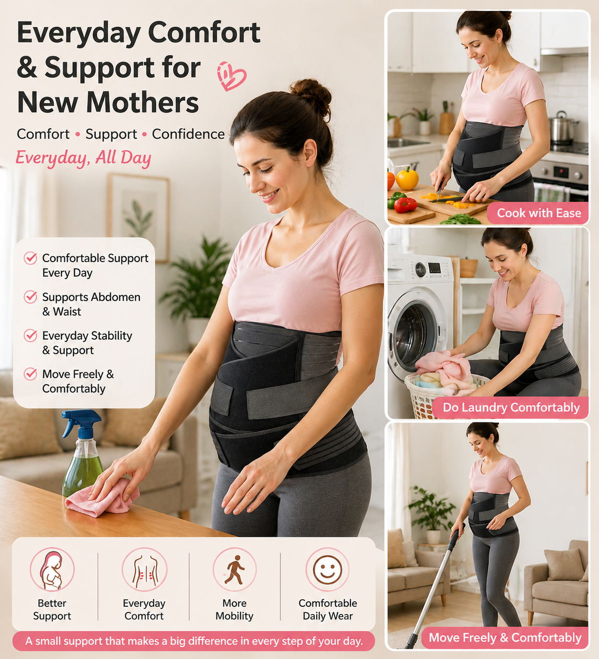 3-in-1 Adjustable Support Belt for Abdomen & Waist Support